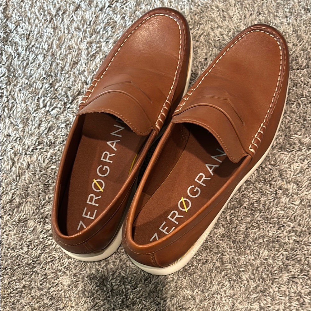 Cole Haan Brown Boat Shoes with Leather Upper and White Rubber Sole